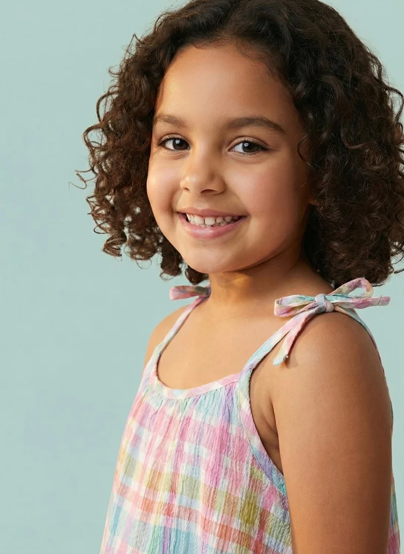 Nautinati Nautinati Girls' Cotton A-line Pastel Gingham Chequered Strappy A-line Drop Waist Dress