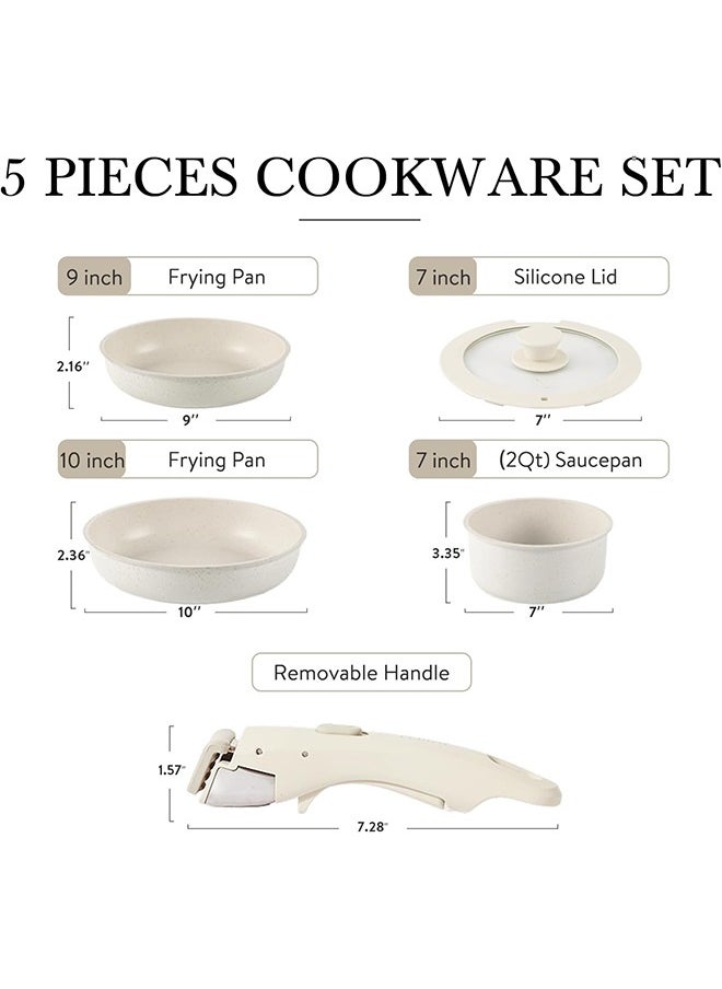Arabest - 5 Piece Non-stick Cookware Set,Non-stick Pan and Pan Set,Detachable Handle,Cooking Set,Granite,For All Stoves,Dishwasher/Oven Safe - Image 1