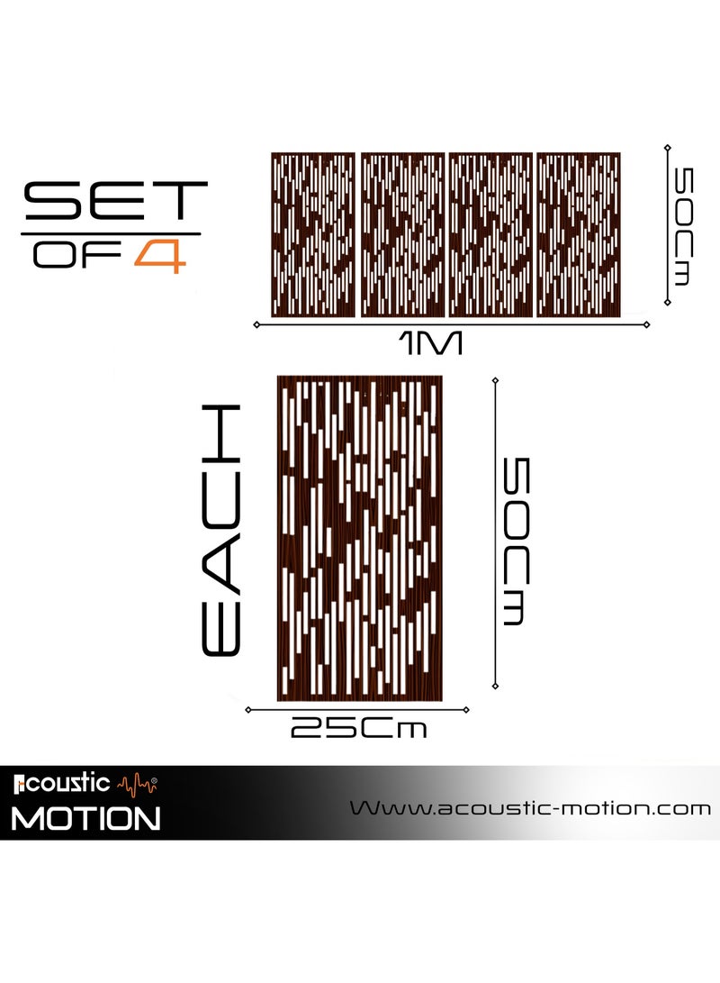 أكويستك موشان لوحات جدارية خشبية من خشب MDF من ACOUSTIC MOTION®، بتصميمSTRIPS مع شريط لاصق مزدوج الوجه، لون بني عصري، مناسبة للمنزل، غرفة المعيشة، غرفة النوم، المكتب والفندق، 25×50×0.5 سم، طقم من 4 قطع - Image 2