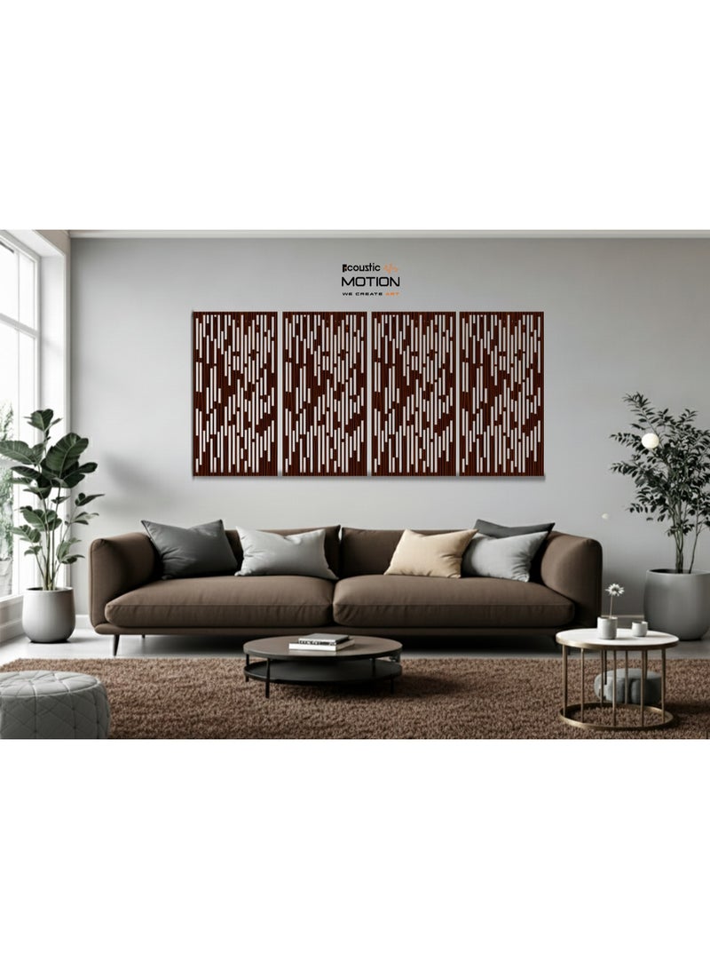 أكويستك موشان لوحات جدارية خشبية من خشب MDF من ACOUSTIC MOTION®، بتصميمSTRIPS مع شريط لاصق مزدوج الوجه، لون بني عصري، مناسبة للمنزل، غرفة المعيشة، غرفة النوم، المكتب والفندق، 25×50×0.5 سم، طقم من 4 قطع - Image 3