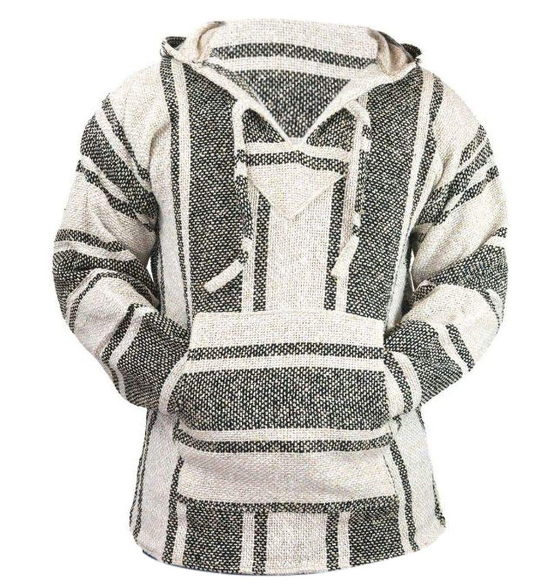 Classic Mexican Baja Hoodie Sweater Pullover (Beige, Medium)