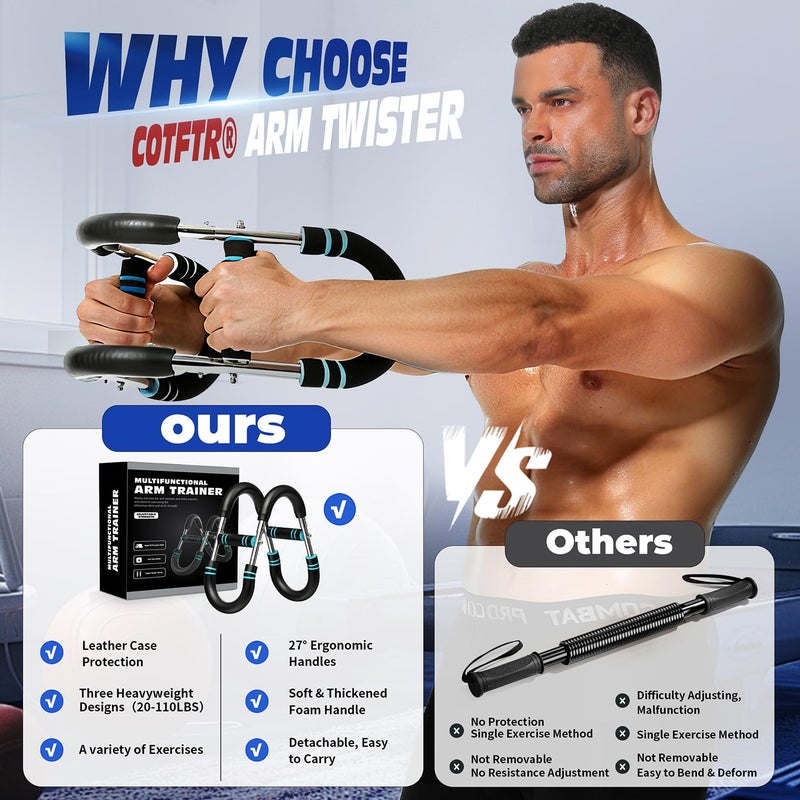Cotftr Twister Arm Trainer, Adjustable Chest Workout Equipment for Men & Women, Home Gym Strength Trainer, Muscle Builder & Strength Training for Arms, Chest (Blue, 20-60lb) - Image 4