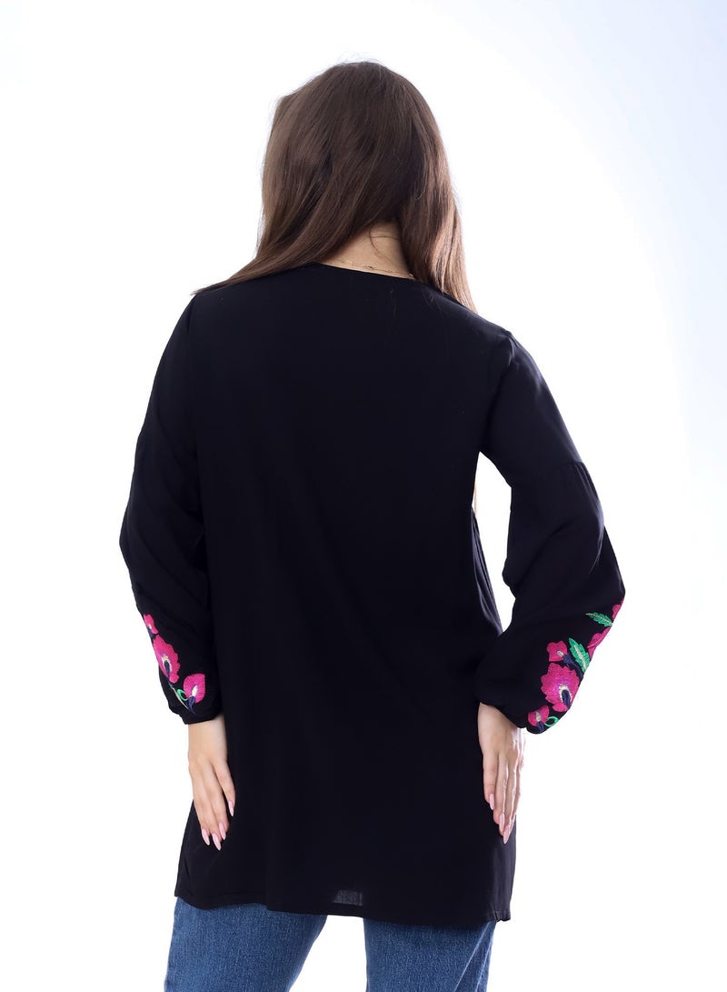 BEBO Women's long sleeve blouse with embroidery_Black  - Image 4