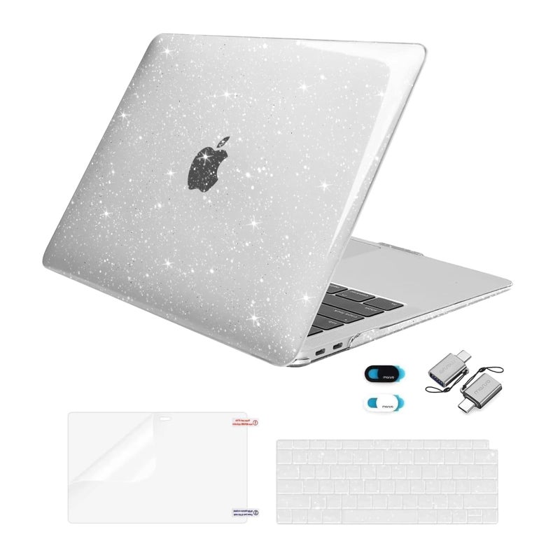 MOSISO Compatible with MacBook Air 13 inch Case 2022 2021 2020 2019 2018 Release A2337 M1 A2179 A1932, Sparkly Glitter Plastic Hard Case&Keyboard Cover&Screen Film&Webcam Cover&Type C,Transparent - Image 1