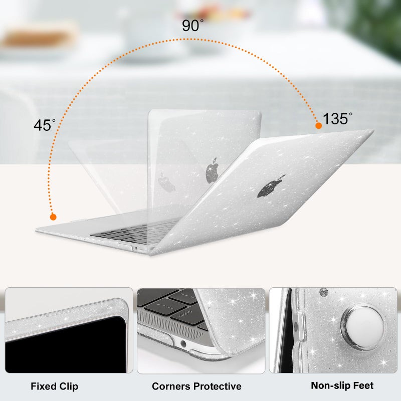 MOSISO Compatible with MacBook Air 13 inch Case 2022 2021 2020 2019 2018 Release A2337 M1 A2179 A1932, Sparkly Glitter Plastic Hard Case&Keyboard Cover&Screen Film&Webcam Cover&Type C,Transparent - Image 3