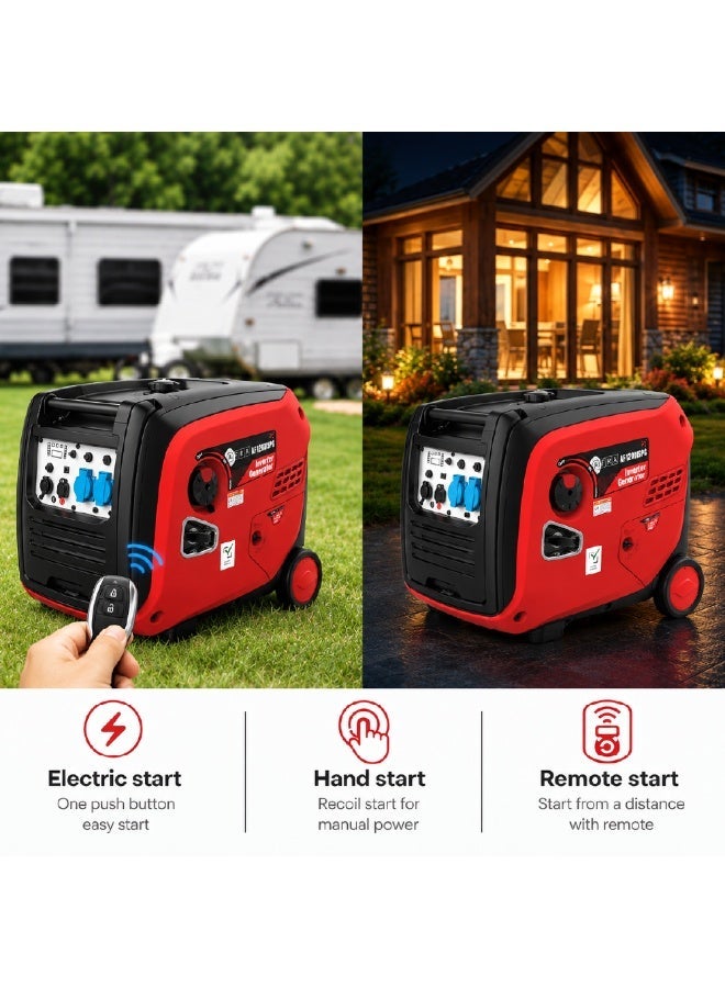 AFRA Silent Inverter Generator 4500W, 4KW Rated Power Petrol Generator, Remote Electric Start, Portable Backup Generator, Low Noise 68dB, 223cc Engine, 12L Fuel Tank, 1 Year Warranty, AFT-4500SIPG-B - Image 3