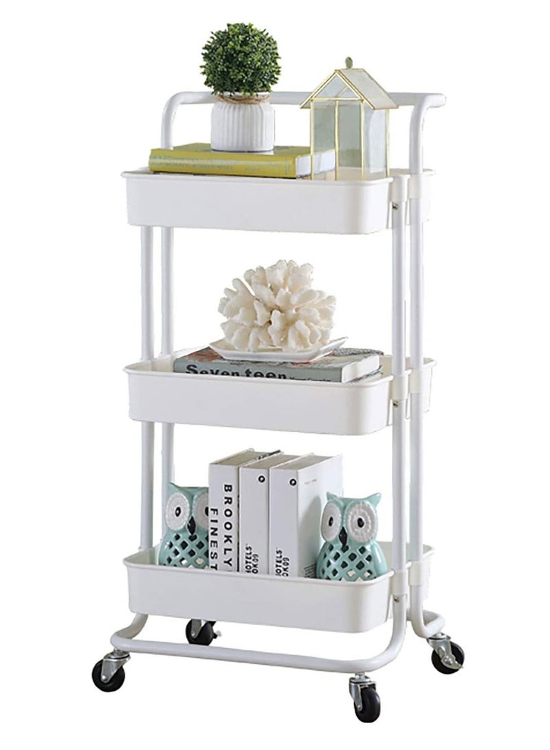 Generic 3 Tier Trolley Storage Cart Kitchen Storage Rack Trolley Organizer Cart with Handle and Wheels Kitchen Storage Utility Cart for Bathroom Beauty Hairdresser，Easy to Move（White）  - Image 1