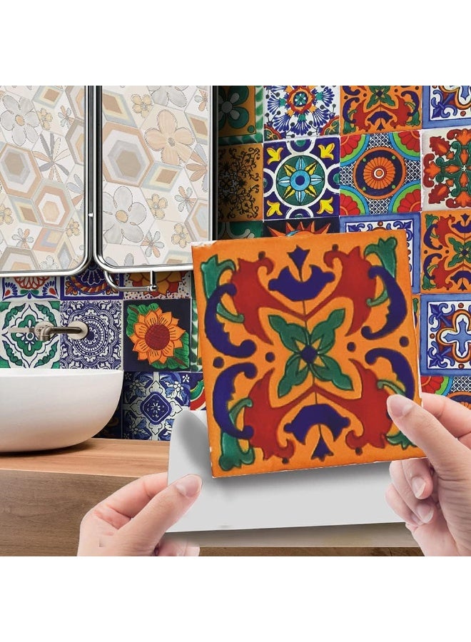 يوڠام 24 قطعة من ملصقات البلاط بقياس 4×4 بوصة مقاومة للماء – تصميم الفسيفساء العتيق، لاصقة ذاتيًا لتزيين الجدران في المطبخ والحمام - Image 4