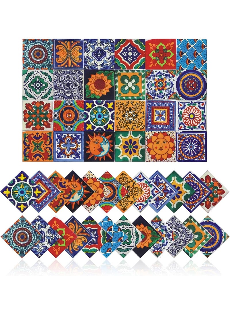 يوڠام 24 قطعة من ملصقات البلاط بقياس 4×4 بوصة مقاومة للماء – تصميم الفسيفساء العتيق، لاصقة ذاتيًا لتزيين الجدران في المطبخ والحمام - Image 1