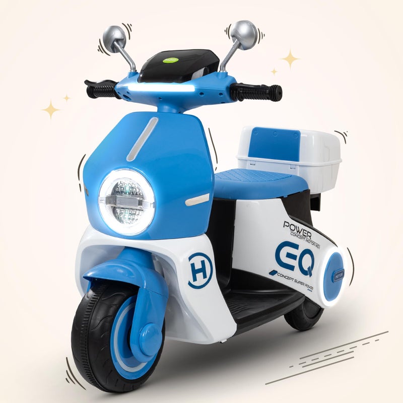 Baybee Daft Battery Operated Bike for Kids, Ride on Toys Kids Bike Scooty with Light, Music & Storage | Baby Rechargeable Battery Bike | Electric Bike for Kids to Drive 1 to 3 Years Boys Girls (White)