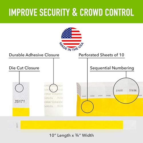 Wristco 500 WristCo Pantone Yellow Tyvek Wristbands for Events - Comfortable Tear Resistant Paper Bracelets ID Wrist Bands for Concerts Festivals Admission Party Identification - Image 2