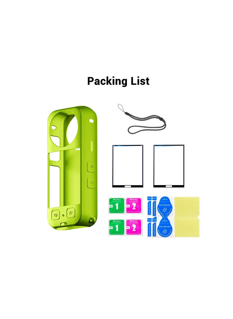 SYOSI - Protection Kit for Insta 360 X3, Silicone Protective Case with 2 Pcs Screen Protector for Insta360 X3 Accessories (Green) - Image 1