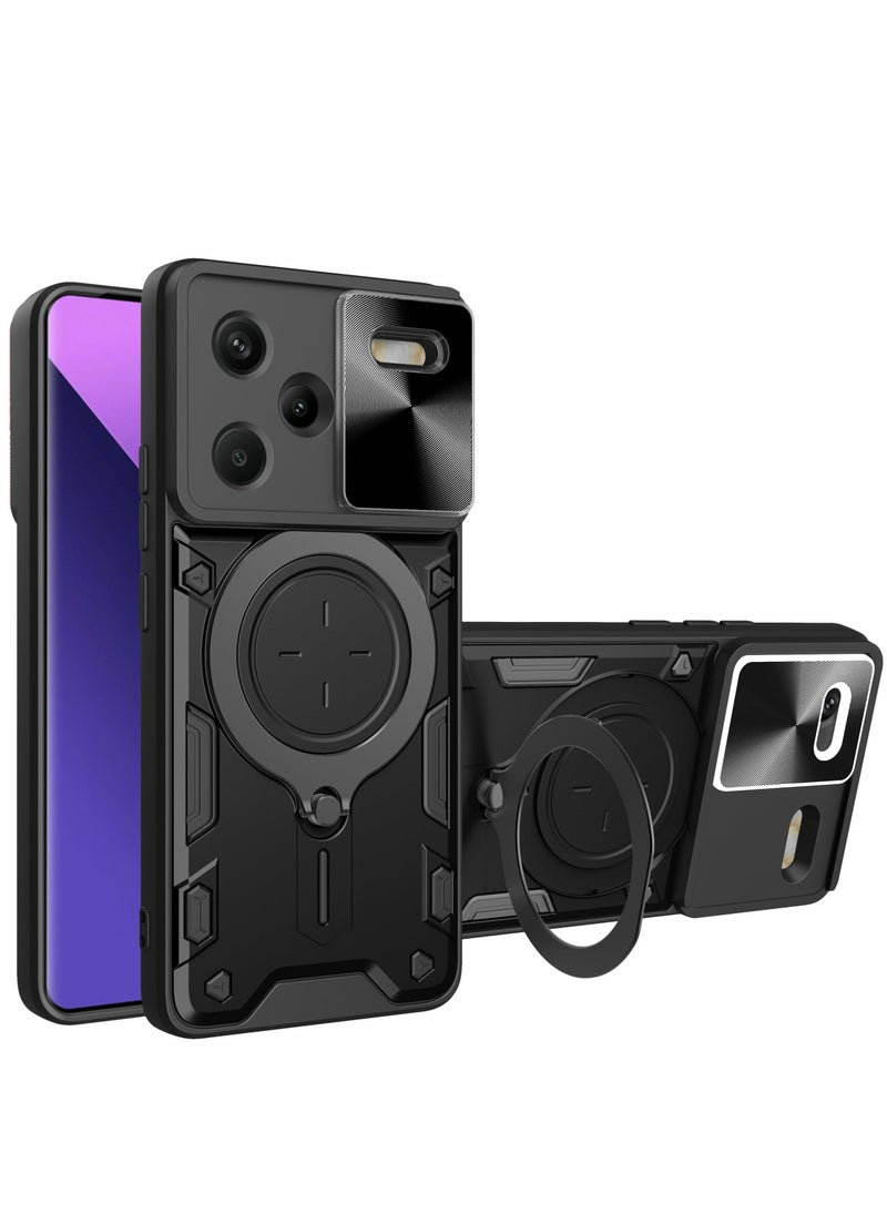 TEAM LUXURY Xiaomi Redmi Note 13 Pro Plus 5G Black Mobile Phone Case Cover, Slide Camera Lens Cover, 360°Rotating Kickstand Ring, Bumper Shockproof Phone Case，Compatible with Car Magnetic Mount  - Image 1