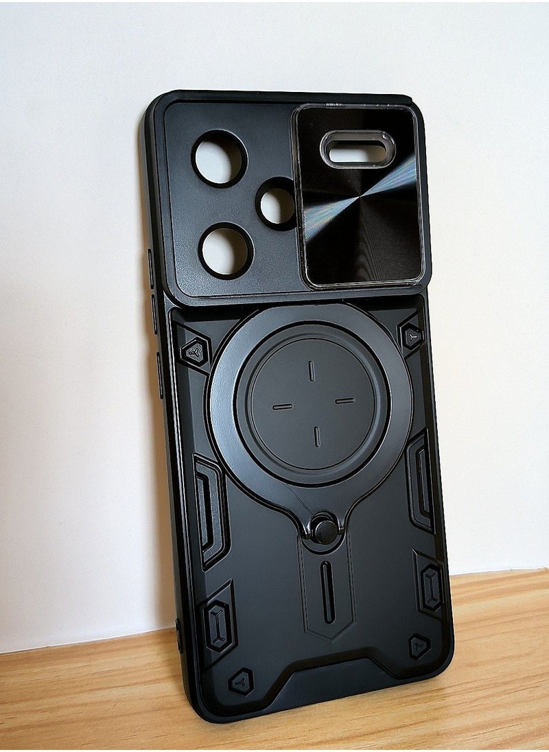 TEAM LUXURY Xiaomi Redmi Note 13 Pro Plus 5G Black Mobile Phone Case Cover, Slide Camera Lens Cover, 360°Rotating Kickstand Ring, Bumper Shockproof Phone Case，Compatible with Car Magnetic Mount  - Image 2
