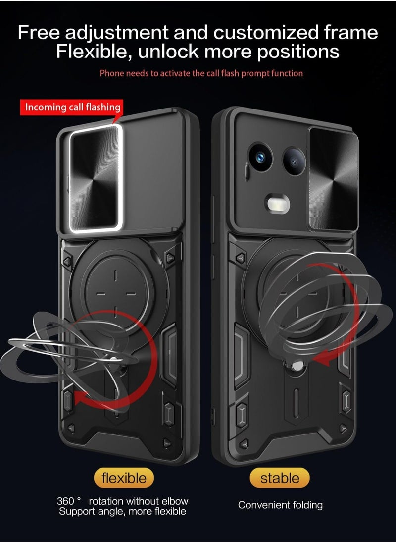 TEAM LUXURY Xiaomi Redmi Note 13 Pro Plus 5G Black Mobile Phone Case Cover, Slide Camera Lens Cover, 360°Rotating Kickstand Ring, Bumper Shockproof Phone Case，Compatible with Car Magnetic Mount  - Image 4