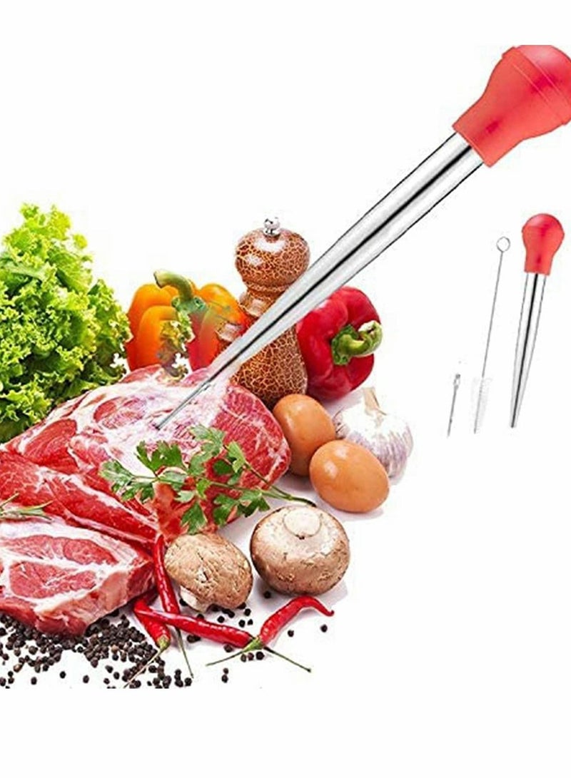Excefore Barbecue Seasoning Tools Cooking Set, Food-Grade Stainless Steel Meat Baster Syringe, 2 Marinade Needles and Cleaning Brush (Red) - Image 2