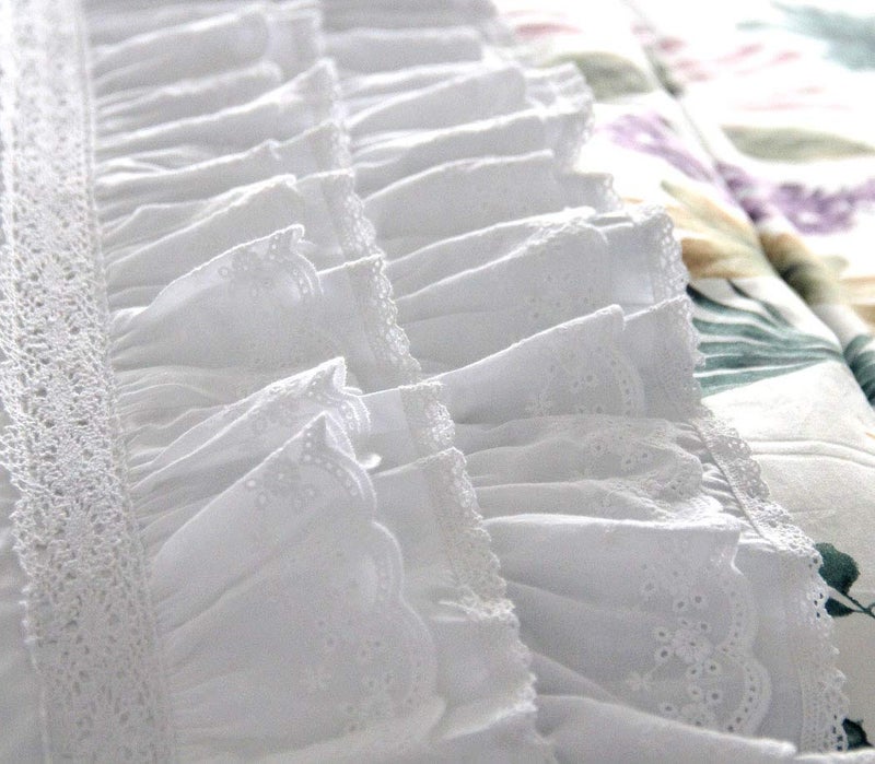 QSH Luxury Lace Ruffle Sheets Set Queen Size French Country Bedding 100% Washed Cotton Vintage Bed Sheet Set 4pcs Deep Pockets Ruffled Bed Sheets - Image 2