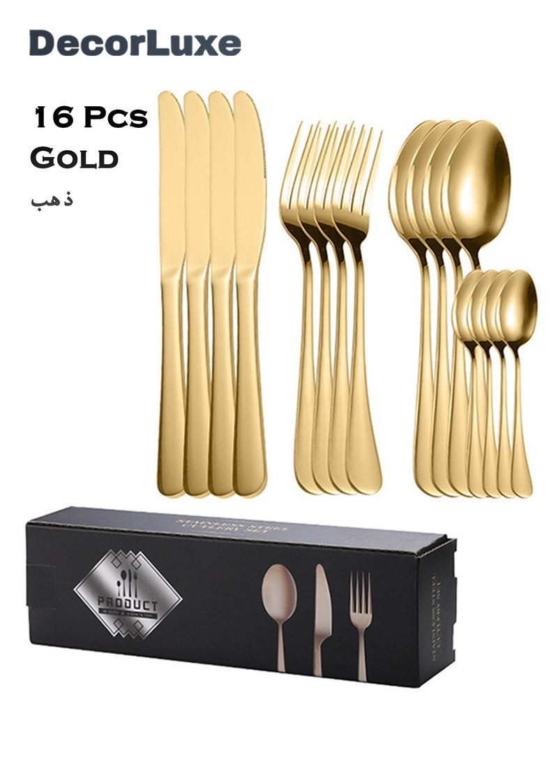 DecorLuxe 16-Piece Cutlery Set. Stainless Steel Flatware Cutlery Set. Gold & Silver are Available. - Image 1