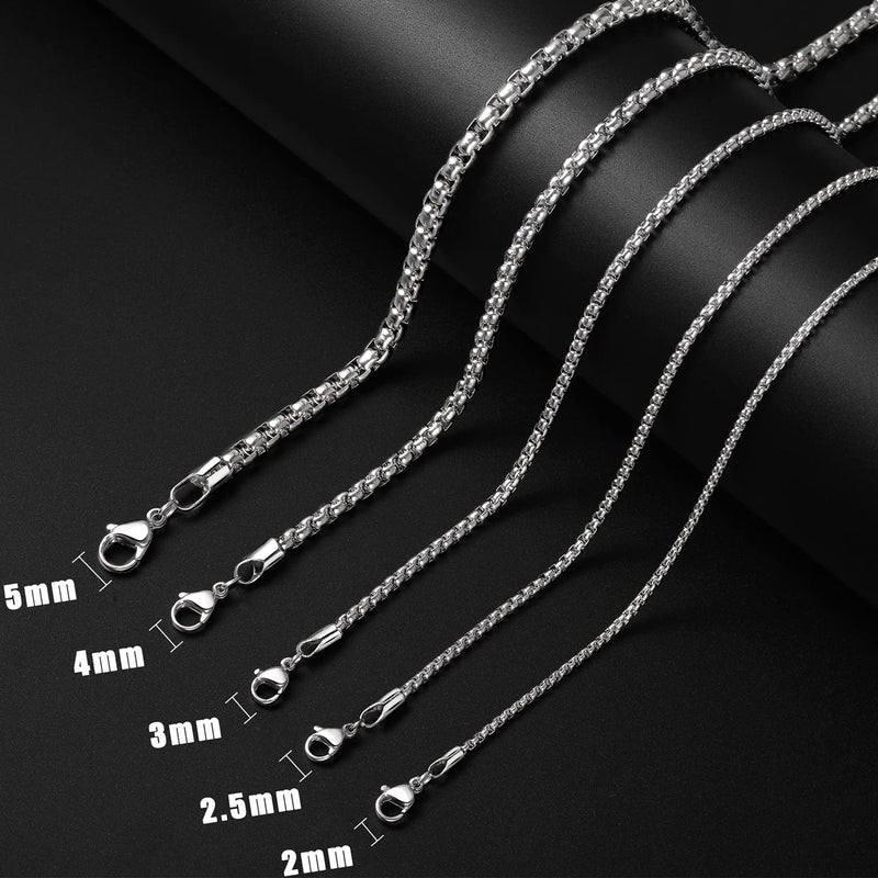Fiusem Silver Tone Chain for Men, 2.5mm Stainless Steel Necklace for Men and Women, Box Chain 24 Inches - Image 2