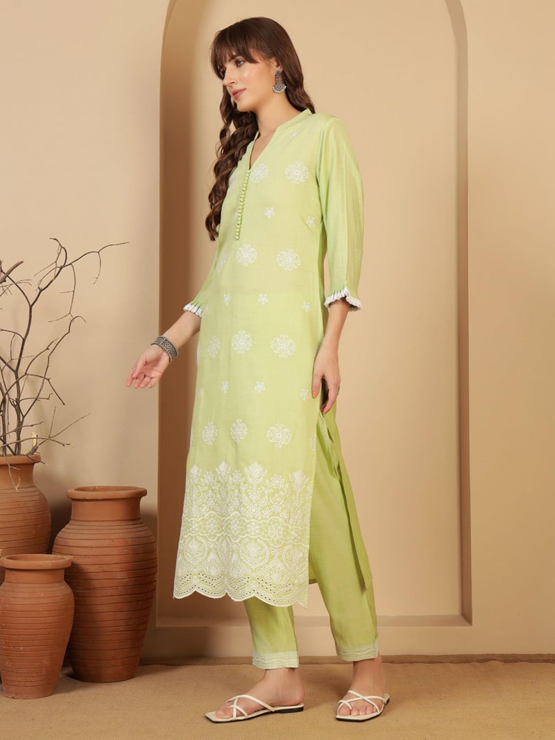 SHOPPING QUEEN Women's Viscose Embroidered Kurta Set with Dupatta (A642_Pastel Green_XL) - Image 3