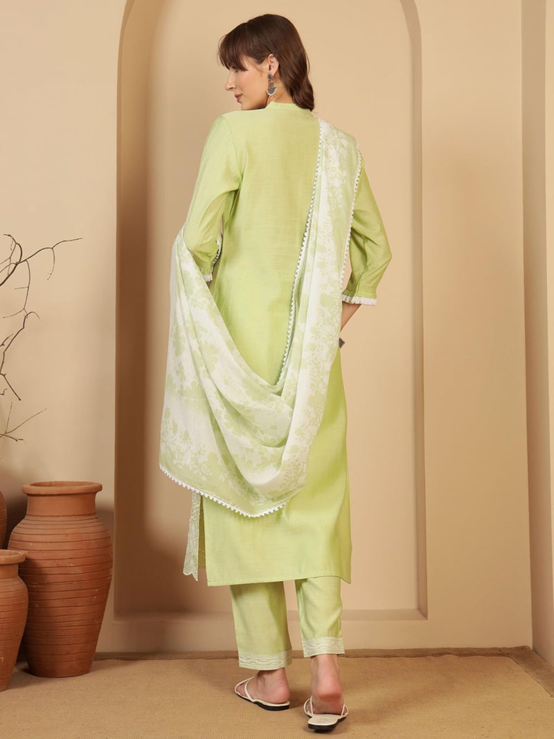 SHOPPING QUEEN Women's Viscose Embroidered Kurta Set with Dupatta (A642_Pastel Green_XL) - Image 2