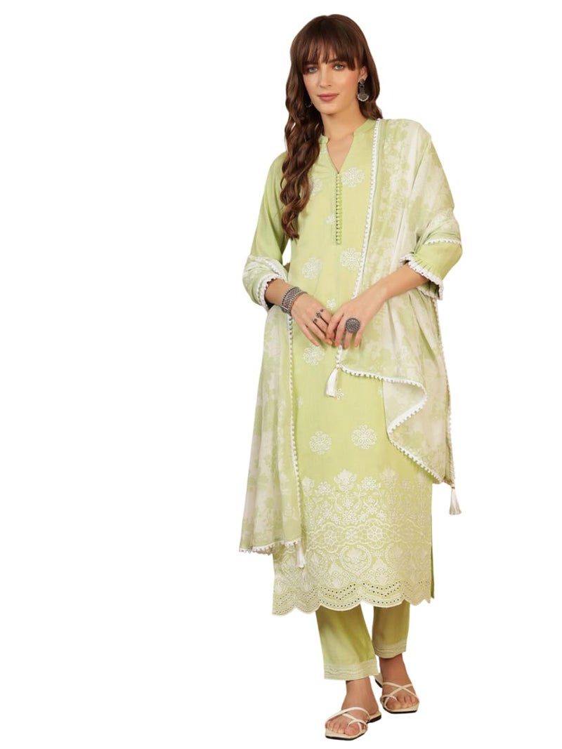 SHOPPING QUEEN Women's Viscose Embroidered Kurta Set with Dupatta (A642_Pastel Green_XL) - Image 1