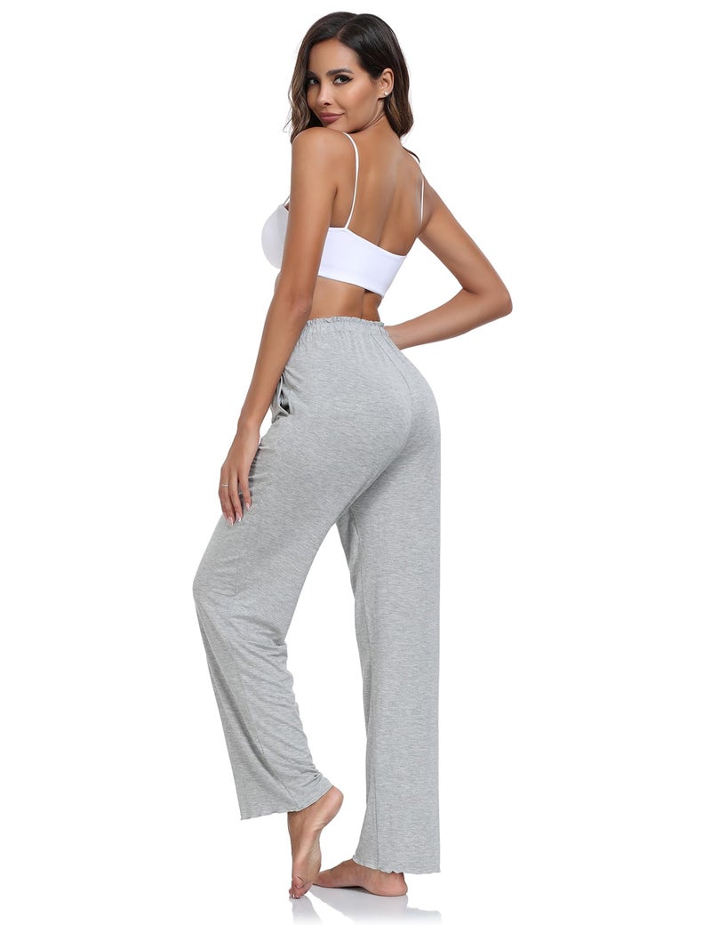 COLORFULLEAF Women's Bamboo Rayon Pajamas Pants Wide Leg Yoga Pants Casual Loose Cozy Sweatpants with Pockets (Black&White&Light Grey, M) - Image 3