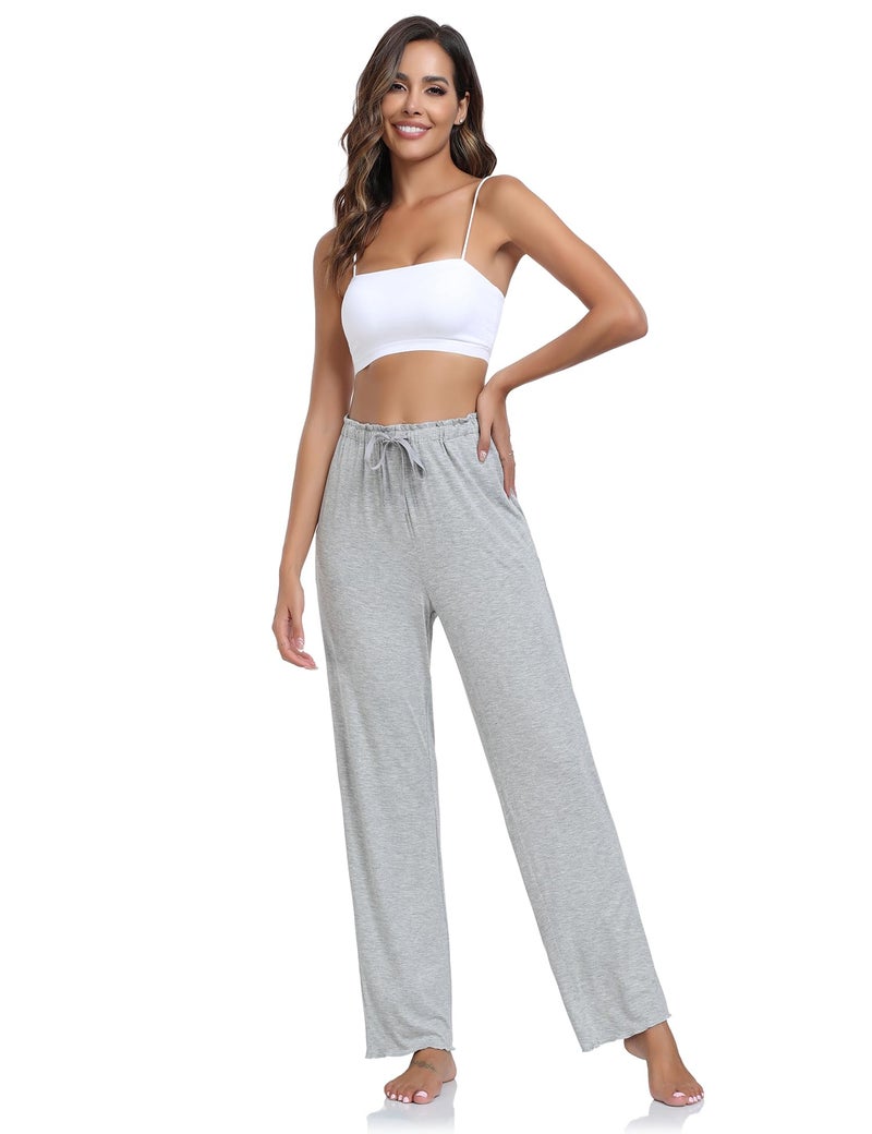 COLORFULLEAF Women's Bamboo Rayon Pajamas Pants Wide Leg Yoga Pants Casual Loose Cozy Sweatpants with Pockets (Black&White&Light Grey, M) - Image 5