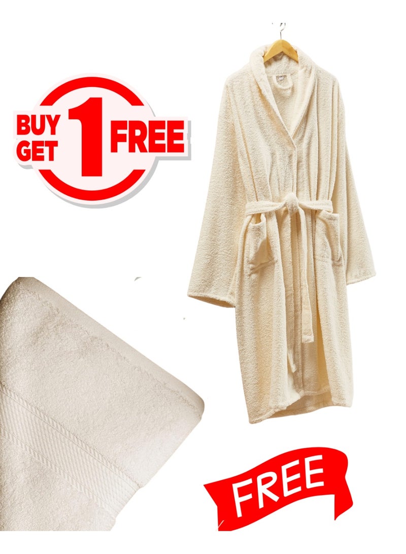 تى ام هوم عرض محدود من TM HOME – اشتري روب فندقي فاخر من القطن الطبيعي 100% بلون أوف وايت أنيق واحصل على فوطة مجانية مقاس 50×100 – فخامة ناعمة وجودة فندقية أصلية تدوم طويلاً - Image 1