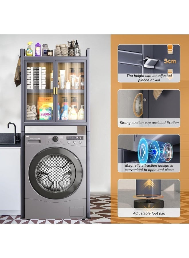 WALALLA 3 Shelves Drum Washing Machine Rack, Bathroom Corner Stand Storage Organizer Accessories, Free Standing Over Washing Machine Rack, Laundry Shelf, Toilet Storage Cabinet  for Space Saver wih Door - Image 3