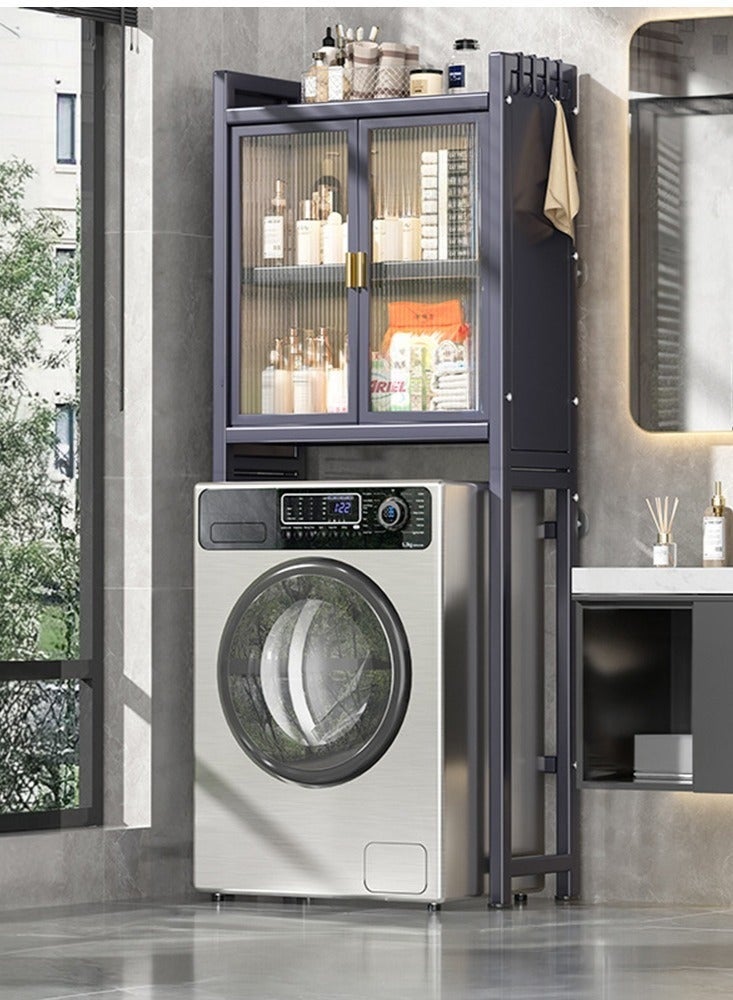 WALALLA 3 Shelves Drum Washing Machine Rack, Bathroom Corner Stand Storage Organizer Accessories, Free Standing Over Washing Machine Rack, Laundry Shelf, Toilet Storage Cabinet  for Space Saver wih Door - Image 1