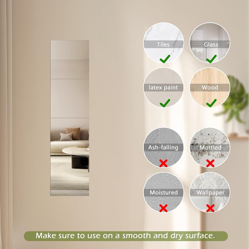 Quacc 4 PCS Self Adhesive Mirrors 8" x 8" Mirror Tiles, Acrylic Mirror Frameless Mirror Tiles for Full Body Mirror Bathroom Living Room Kitchen - Image 3