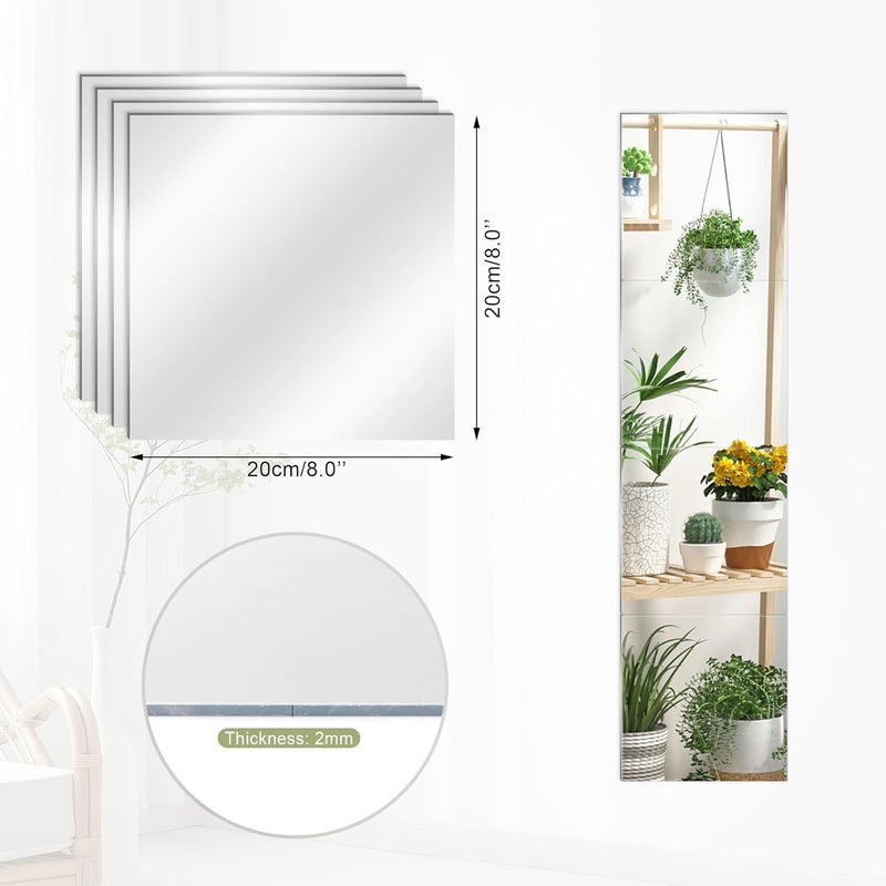 Quacc 4 PCS Self Adhesive Mirrors 8" x 8" Mirror Tiles, Acrylic Mirror Frameless Mirror Tiles for Full Body Mirror Bathroom Living Room Kitchen - Image 2