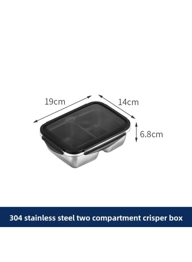 304 Stainless Steel Fresh-keeping Box Fruit Simple Meal With Lid Sealed Lunch Box Office Worker Lunch Box Student Compartment Lunch Box-Specifications:Rectangular [two Compartments Flat Cap] 850ml  - Image 1
