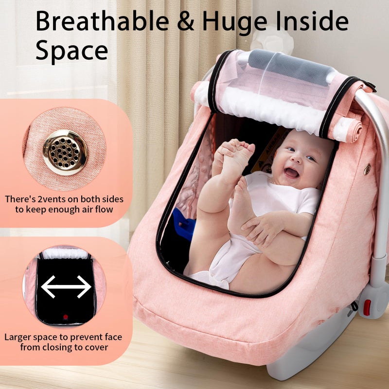 Kaseeous Waterproof Car Seat Cover Baby, 3D Mink Dot Infant Car Seat Cover with 2 Breathable Vents, Universal Carseat Canopy for Girls Boys, Baby Carrier Cover for All Seasons, Protect from Sunlight Rain - Image 2
