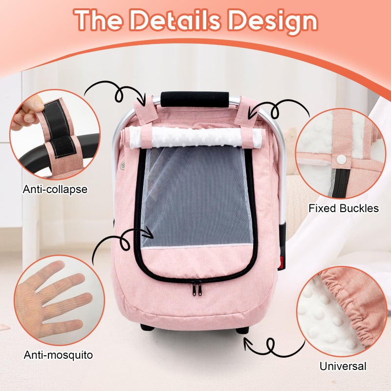 Kaseeous Waterproof Car Seat Cover Baby, 3D Mink Dot Infant Car Seat Cover with 2 Breathable Vents, Universal Carseat Canopy for Girls Boys, Baby Carrier Cover for All Seasons, Protect from Sunlight Rain - Image 4