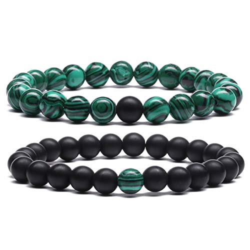 MengPa Mens Beaded Bracelets Couples Matching Bracelet Set Matte Beads for Women Stone Jewelry (Malachite) US3691 - Image 1