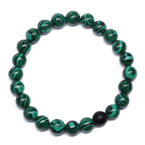 MengPa Mens Beaded Bracelets Couples Matching Bracelet Set Matte Beads for Women Stone Jewelry (Malachite) US3691 - Image 2
