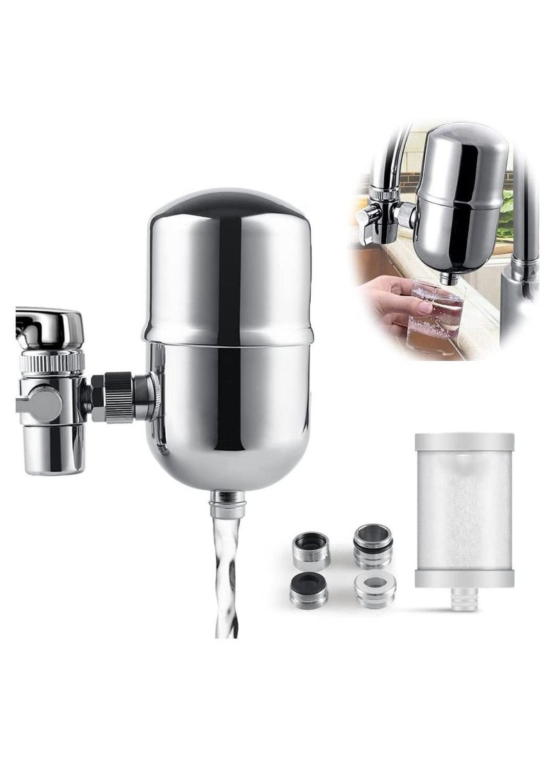 Faucet Water Filter, Stainless Steel Tap Filter with Ultrafiltration Membrane Reduce Chlorine Heavy Metals and Bad Taste, 0.1µm Remineralize 5-in-1 Function for kitchen  - Image 1