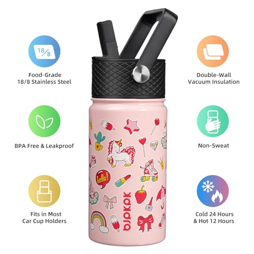 BJPKPK Insulated Water Bottle with Straw Lid 15 oz Stainless Steel Metal Water Bottles Reusable Leak Proof BPA Free Water Bottles Cups Thermo Unicorn - Image 3