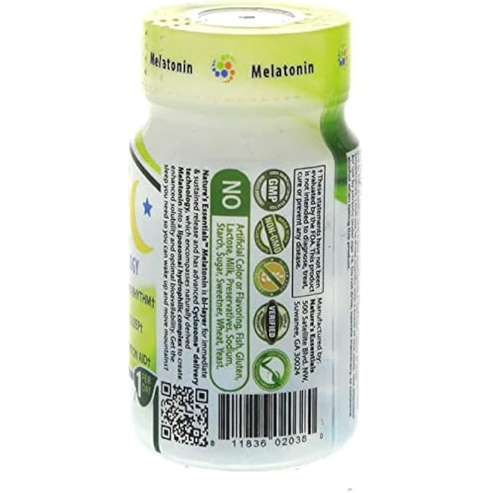 NATURE'S ESSENTIALS Melatonin 10mg | Immediate & Extended Release | Advanced Cyclosome Liposomal Delivery | Non-GMO, Gluten Free, Vegetarian | 60 Tablets - Image 4