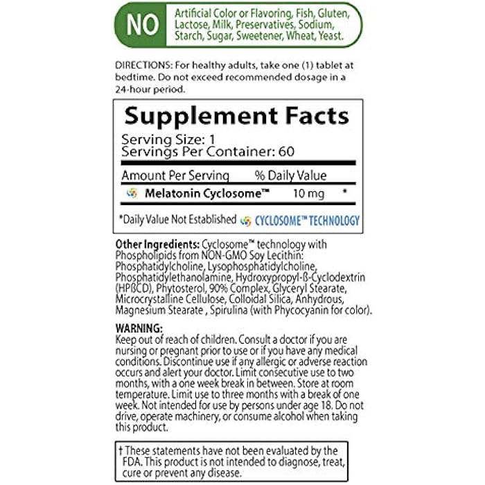 NATURE'S ESSENTIALS Melatonin 10mg | Immediate & Extended Release | Advanced Cyclosome Liposomal Delivery | Non-GMO, Gluten Free, Vegetarian | 60 Tablets - Image 2