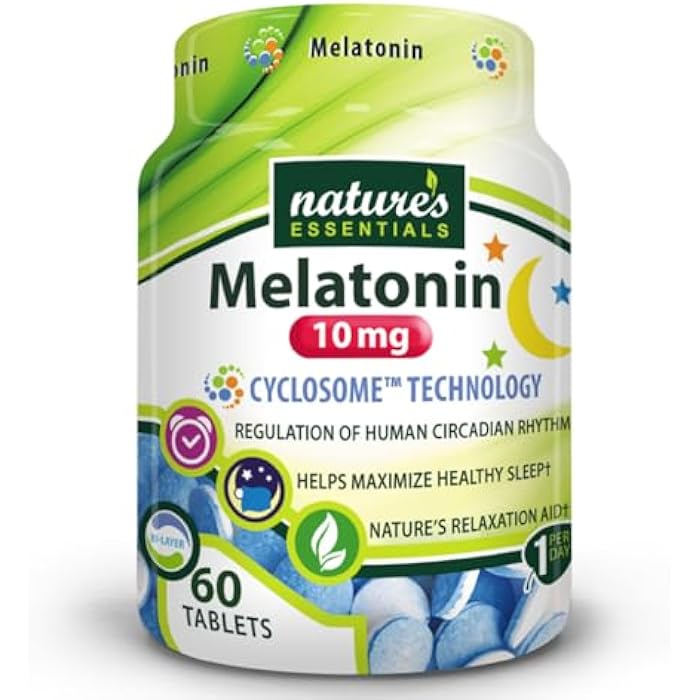 NATURE'S ESSENTIALS Melatonin 10mg | Immediate & Extended Release | Advanced Cyclosome Liposomal Delivery | Non-GMO, Gluten Free, Vegetarian | 60 Tablets - Image 1