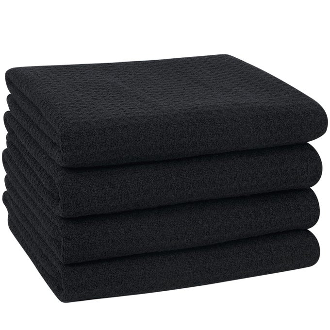 MICROFIBRE TEA TOWELS BLACK KITCHEN TOWELS SOFT ABSORBENT PREMIUM MULTIPURPOSE QUICK DRYING RAGS 40 X 60 CM PACK OF 4