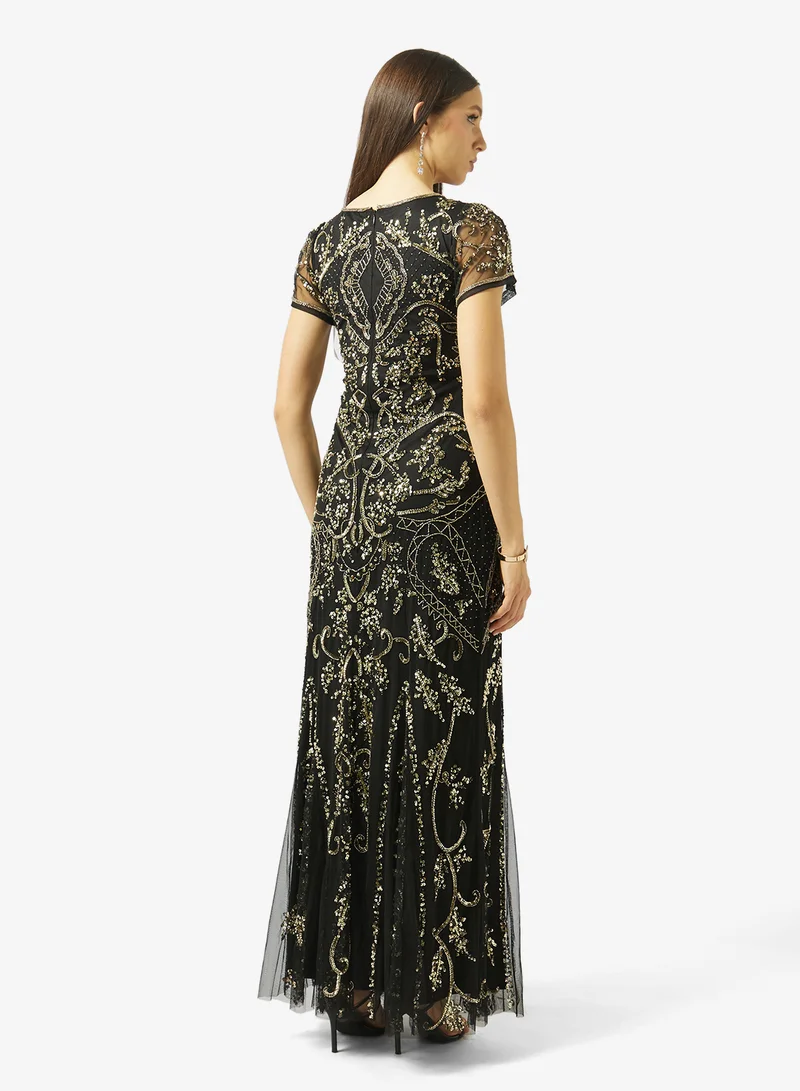 Amelia Rose Embellished Crew neck sequin maxi dress