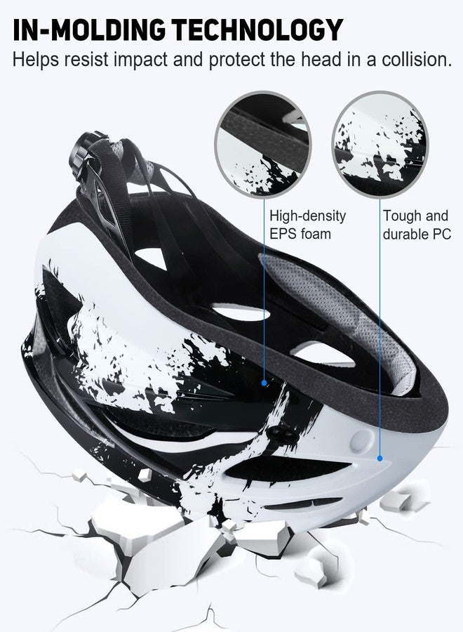 tadpole Bike Helmet with USB Rechargeable LED Light Detachable Goggles and Sun Visor, Mountain & Road Bicycle Helmets for Men Women Adult Cycling Helmets (Black+White) - Image 5