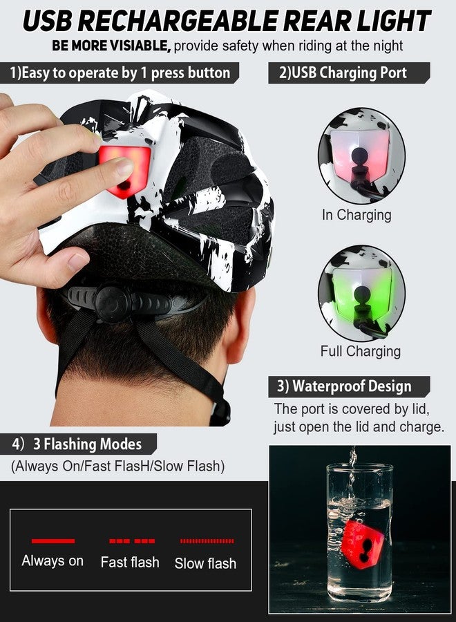 tadpole Bike Helmet with USB Rechargeable LED Light Detachable Goggles and Sun Visor, Mountain & Road Bicycle Helmets for Men Women Adult Cycling Helmets (Black+White) - Image 3