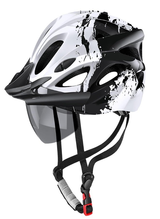 tadpole Bike Helmet with USB Rechargeable LED Light Detachable Goggles and Sun Visor, Mountain & Road Bicycle Helmets for Men Women Adult Cycling Helmets (Black+White) - Image 1