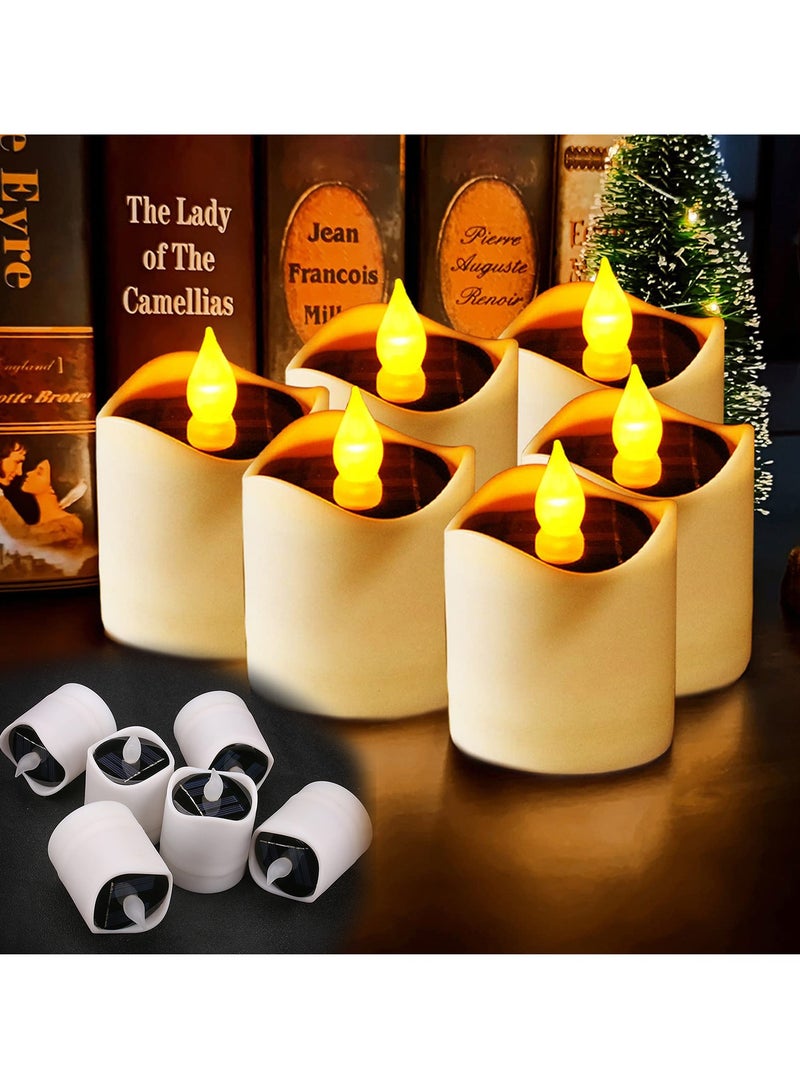 KASTWAVE Solar LED Tealight Candle, 6 PCS Flameless Tea Lights Candles with Soft Flickering, Waterproof Rechargeable Lamp, for Outdoor Wedding Party Birthday Home Decor, Warm White Light - Image 1