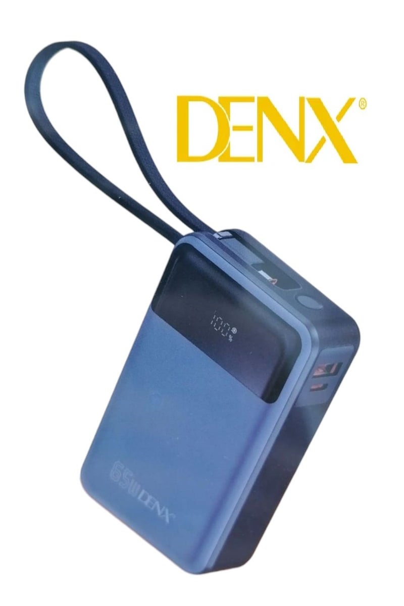 Denx 20000mAh Power bank with a digital display screen and 65W fast charging power bank distinguished by the small size and two built-in cables (Lightning & Type-C), and two charging ports Type-C PD/USB - Image 1